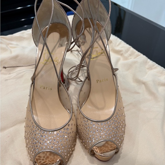Christian Louboutin Nude and Red Crystal Heels - Picture 2 of 8